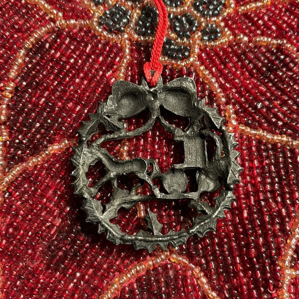 Vintage Pewter Amish Horse And Buggy Christmas Ornament